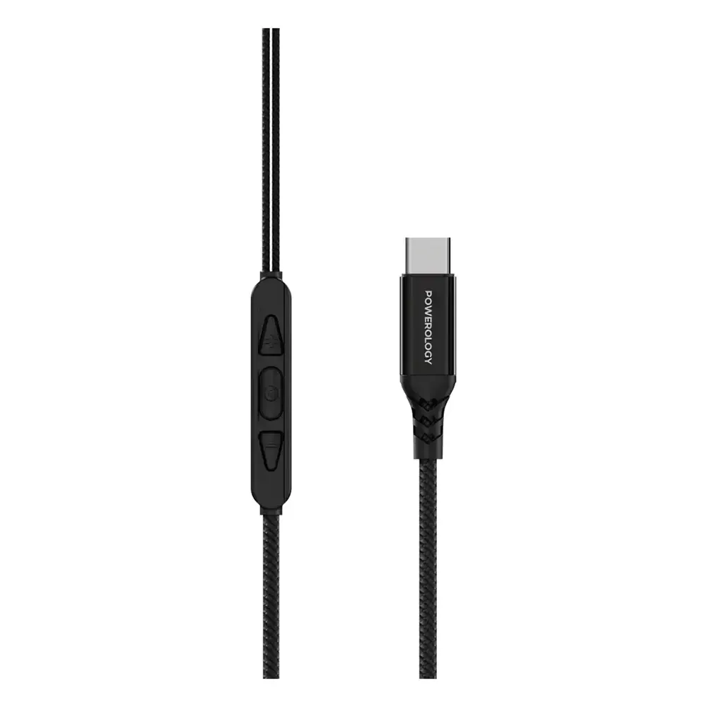 Powerology Voro Earhook USB-C Wired Earphones (Black)