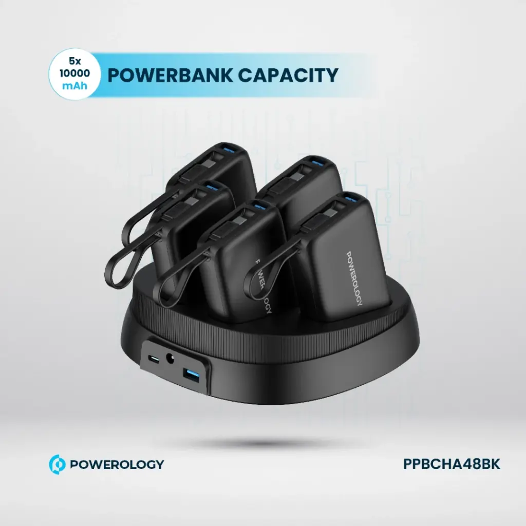 Powerology ×5 10000mAh Power Bank Station (Black)