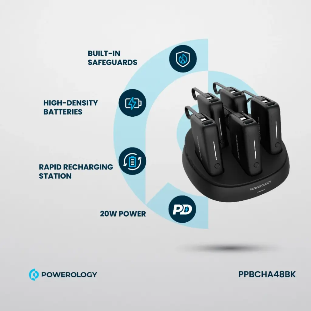 Powerology ×5 10000mAh Power Bank Station (Black)
