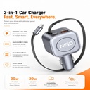 NEO Car Charger Auto Pulse 96W Retractable, 3 Ports 2PD  1USB-A (Gray)  