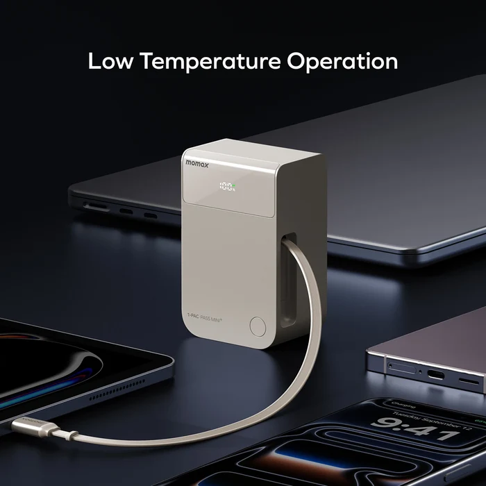 Momax 1-PAC Pass Mini+ 10000mAh 2 in 1 Battery Pack With Built-in Retractable Cable (Titanium)
