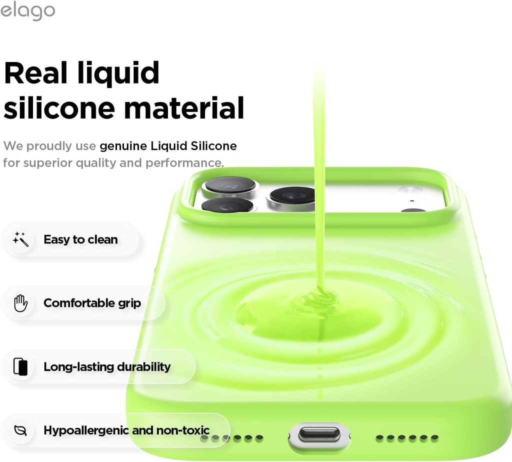 Elago Magnetic Silicone Case for iPhone 17 Pro Max/18 Pro Max (Lime Green)