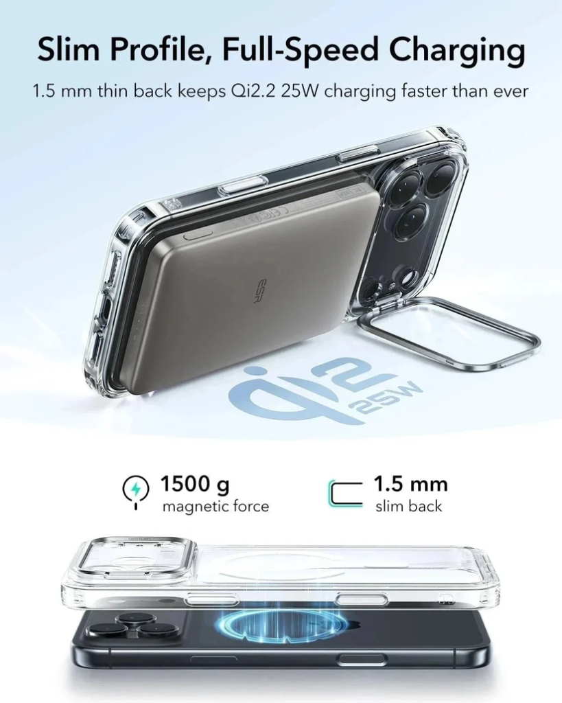 ESR Classic Hybrid Magnetic Case (Camera Control,Stash Stand) for iPhone 17 Pro Max/18 Pro Max (Clear)