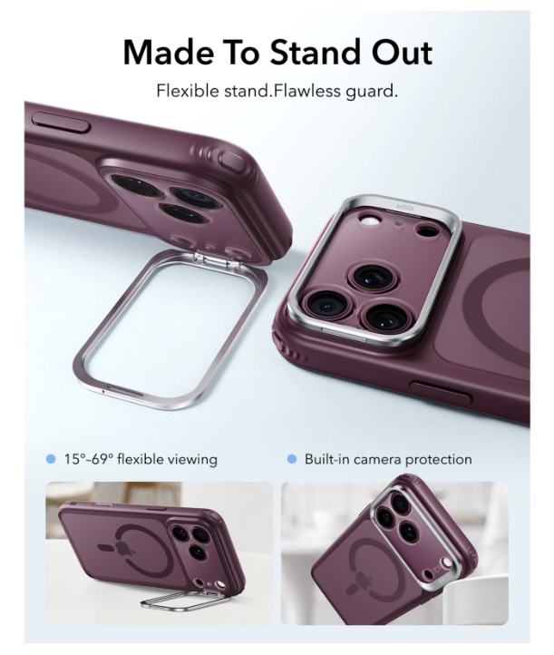 ESR Classic Hybrid Magnetic Case (Camera Control,Stash Stand) for iPhone 17 Pro/18 Pro (Frosted Red)