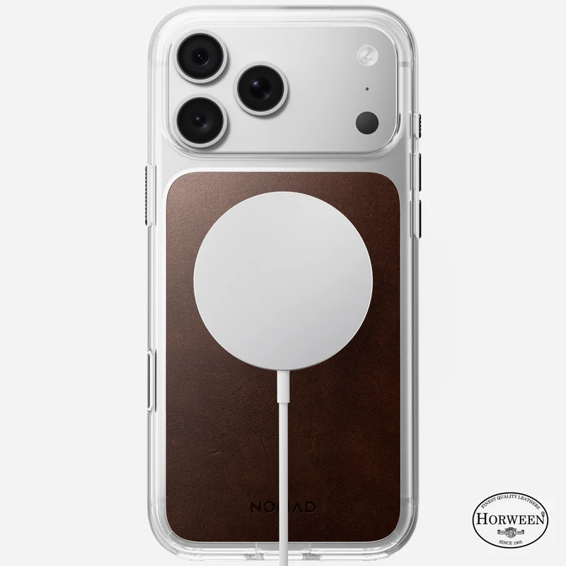 Nomad Clear Leather Case for iPhone 18 Pro (Rustic Brown | Horween)