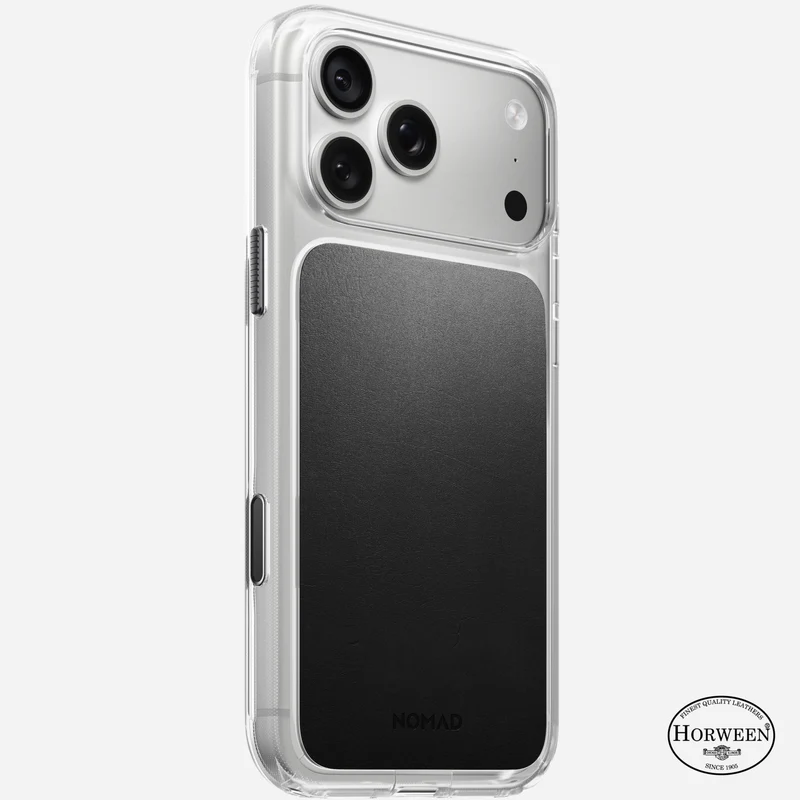 Nomad Clear Leather Case for iPhone 18 Pro (Black | Horween)