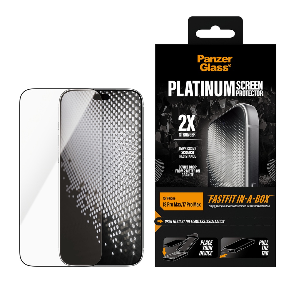 PanzerGlass® Screen Protector for iPhone 18 Pro Max Platinum w. Fastfit in-a-box (Clear)