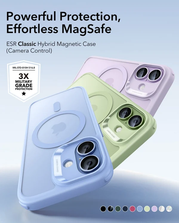 ESR Classic Hybrid Magnetic Case  (Camera Control) for iPhone 17 Pro/18 Pro (Frosted Light Blue)