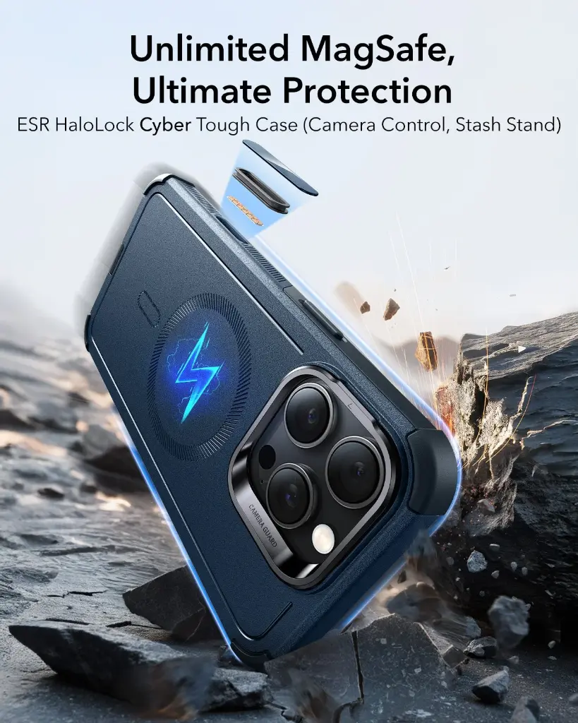 ESR Classic Hybrid Magnetic Case (Camera Control,Stash Stand) for iPhone 17 Pro Max/18 Pro Max (Frosted Light Blue)