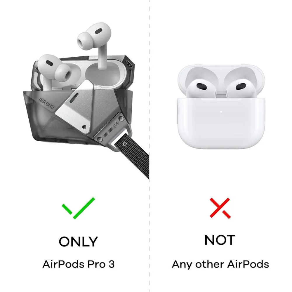AULUMU Geometric Case for AirPods Pro 3 | Lock & Lanyard (Black)