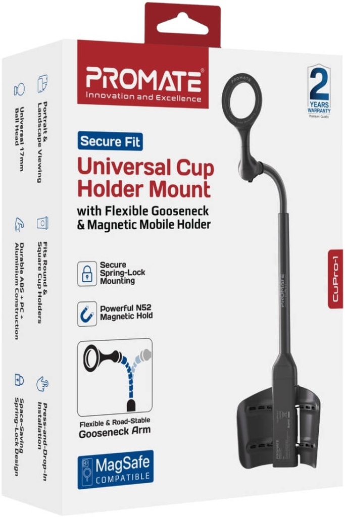 Promate CuPro-1 Universal Cup Holder Mount with Flexible Gooseneck & Magnetic Holder (Black)