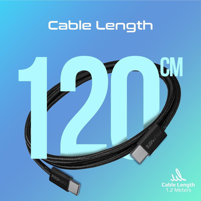 Promate EcoLine-CC120 60W PD USB-C Fabric Braided Cable 1.2m (Black)