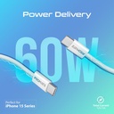 Promate EcoLine-CC120 60W PD USB-C Fabric Braided Cable 1.2m (White)