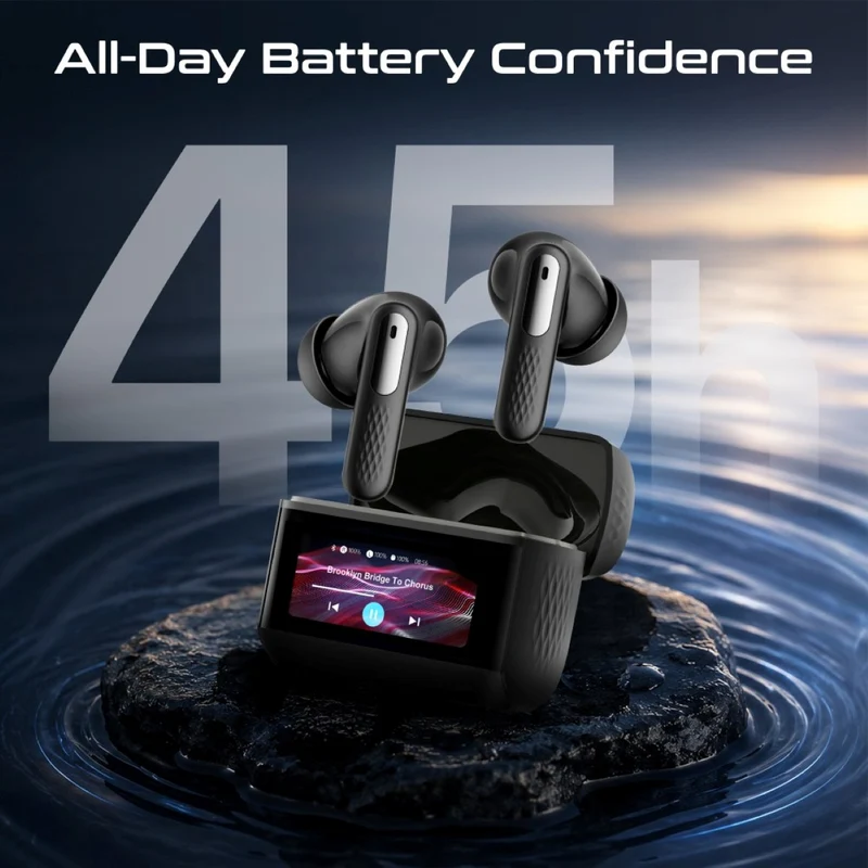 Promate Arix HD TWS Earbuds with ANC, ENC & Smart IPS Touch Display (Black)