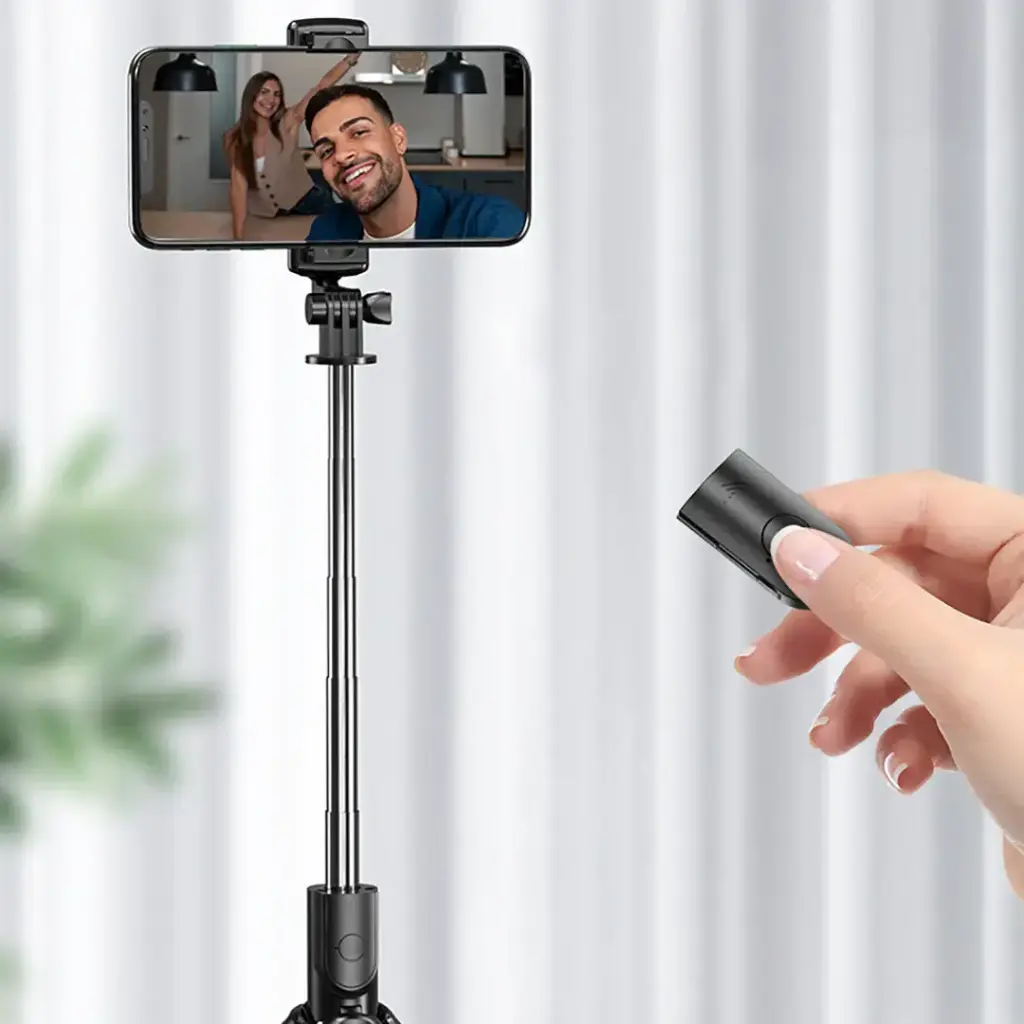 Porodo Blue FlexiTripod Selfie Stick with Foldable Tripod (Black)