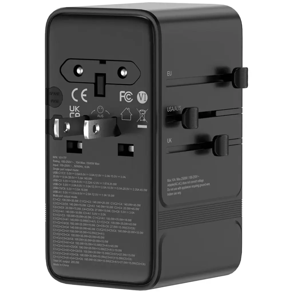 Powerology Spetrova GaN Multi-Port Universal Adapter (Black)