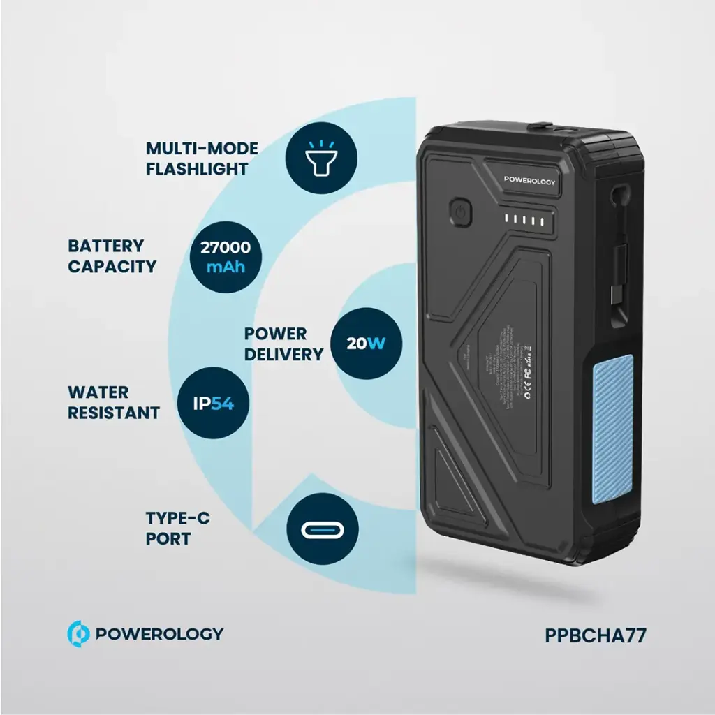 Powerology 27000mAh Solar Wireless Charging Power Bank PD 20W (Black)