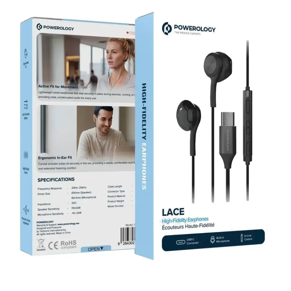 Powerology LACE High-Fidelity Earphones (Black)