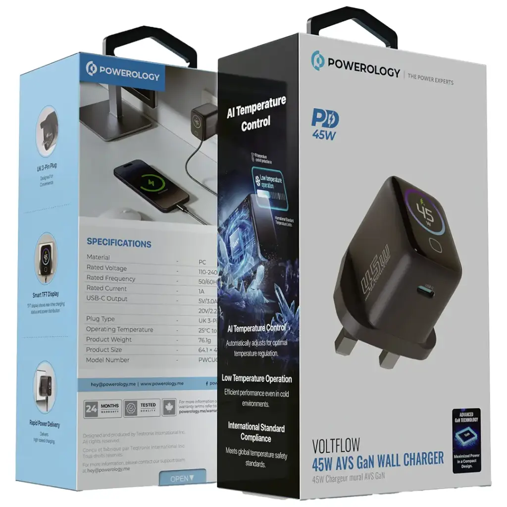 Powerology Voltflow 45W AVS GaN Wall Charger (Gray)