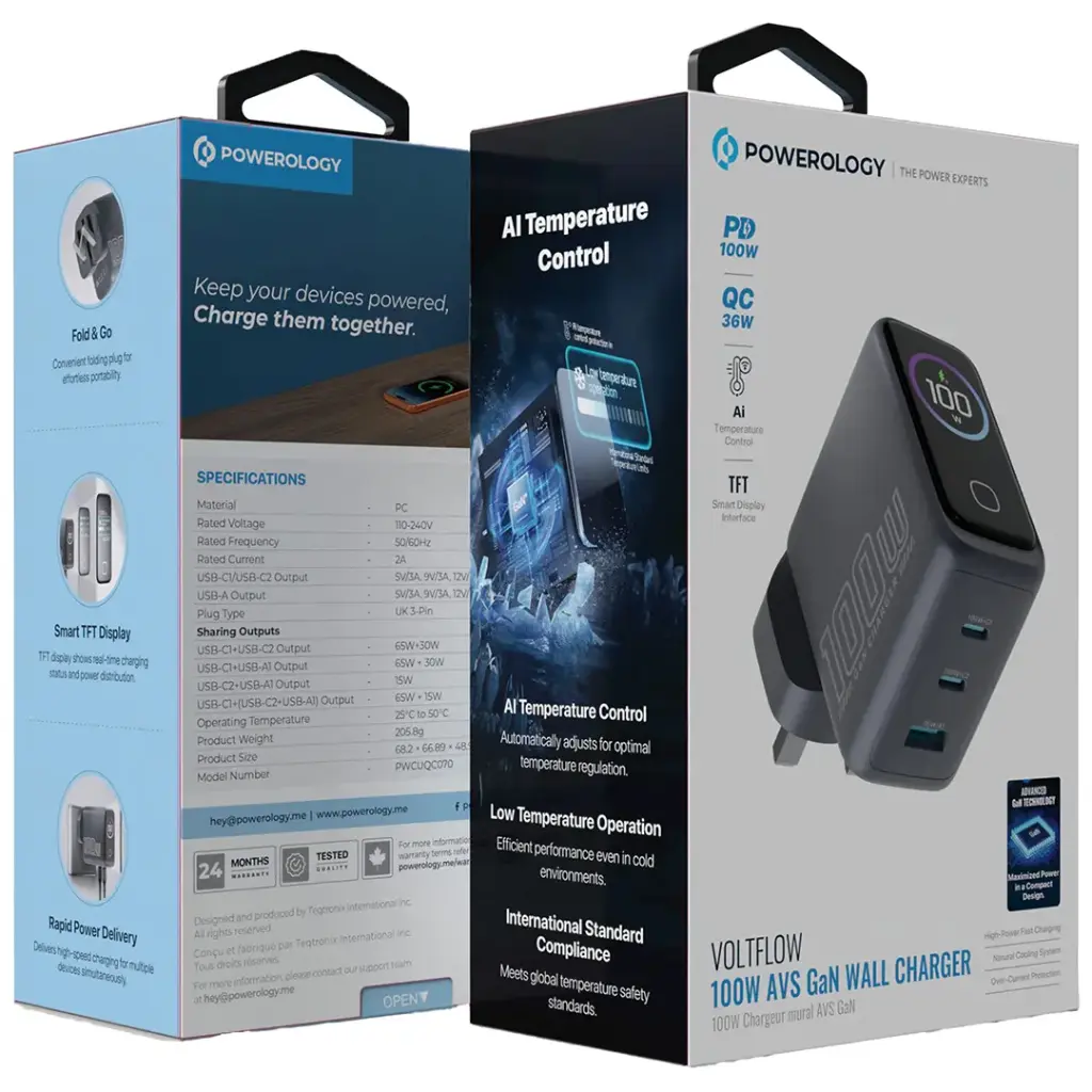 Powerology Voltflow 100W AVS GaN Wall Charger (Gray)