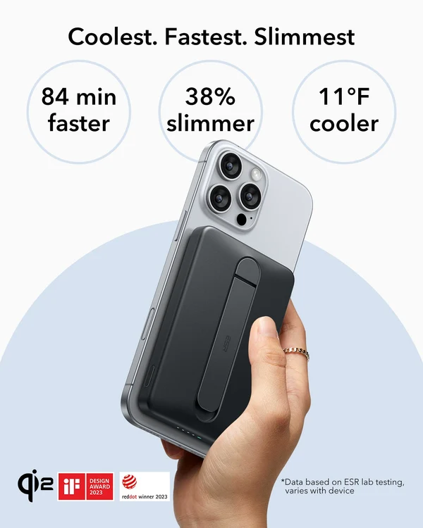 ESR MagSlim Kickstand Power Bank 5000mAh Qi2 (Black)
