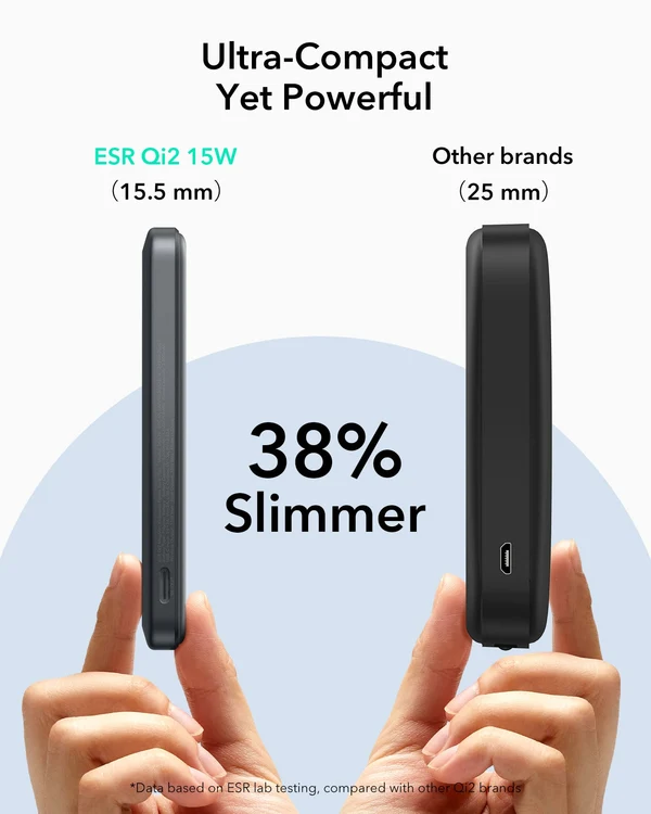 ESR MagSlim Kickstand Power Bank 5000mAh Qi2 (Black)