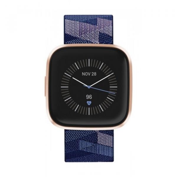 Fitbit Versa 2 Fitness Wristband with Heart Rate Tracker (Navy & pink Woven/Copper Rose) EOL
