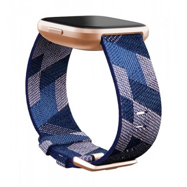 Fitbit Versa 2 Fitness Wristband with Heart Rate Tracker (Navy & pink Woven/Copper Rose) EOL