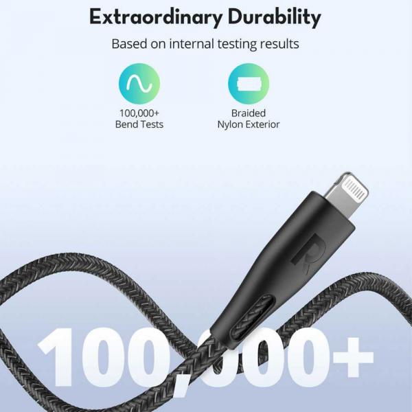 RAVPower Nylon Type-C to Lightning Cable 2m (Black) 
