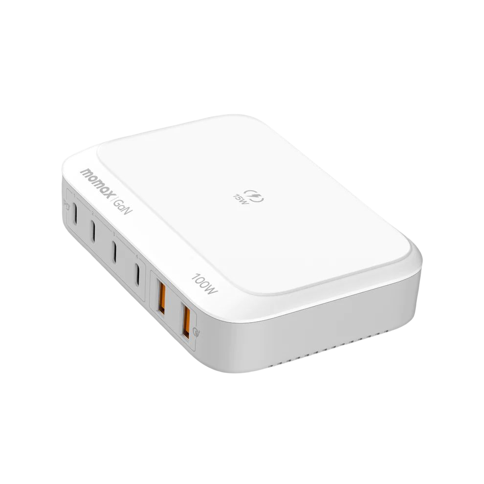 Momax Q.PLUG BOX 100W 6-Port GaN with Wireless Charging (White)