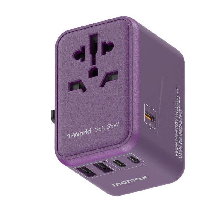 Momax 1-World 65W GaN AC Travel Adaptor (Purple)