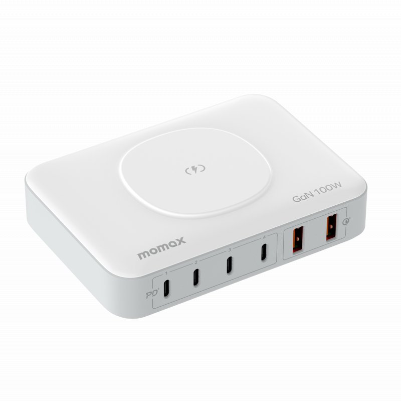 Momax Q.PLUG BOX 100W 6-Port GaN with Wireless Charging (White)