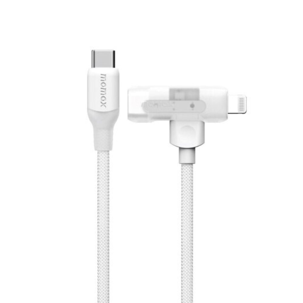 Momax 1-Link Flow Duo 2-in-1 USB-C to USB-C + Lightning (1.5m) Braided (White)