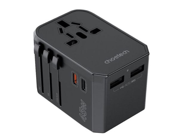 كوتيك محول بي دي 45 واط للسفر - منفذين يو إس بي سي ومنفذين يو إس بي أ (أسود)