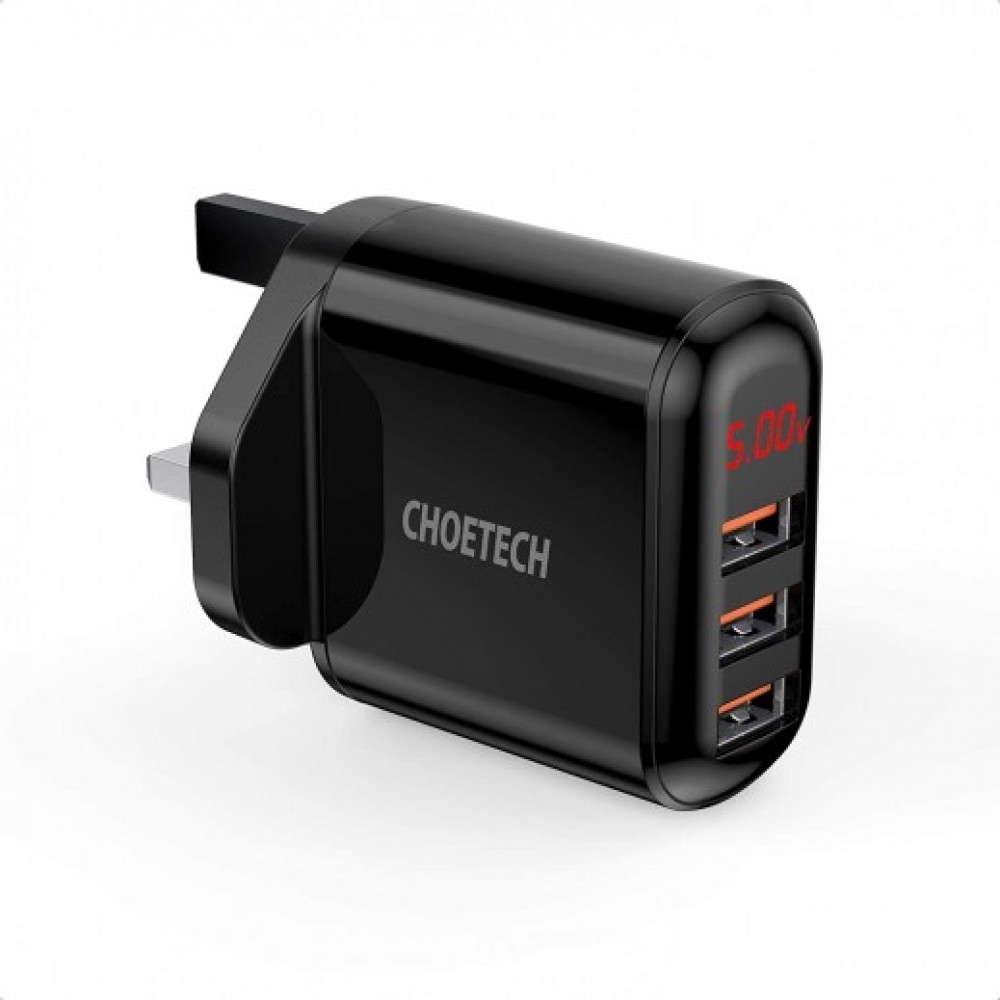 Choetech 5V/3.4A 3*USB-A Digital Wall Charger (Black)