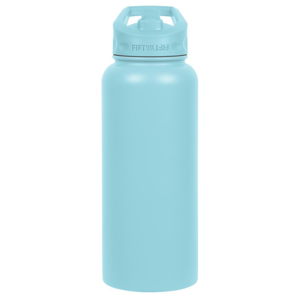 Fifty Fifty Vacuum Insulated Bottle Wide Mouth Straw Cap 1L (Aquamarine)