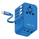 Momax 1-World+ 70W GaN 3-Port w /Built-in USB-C Cable + AC Travel Adaptor (Blue)