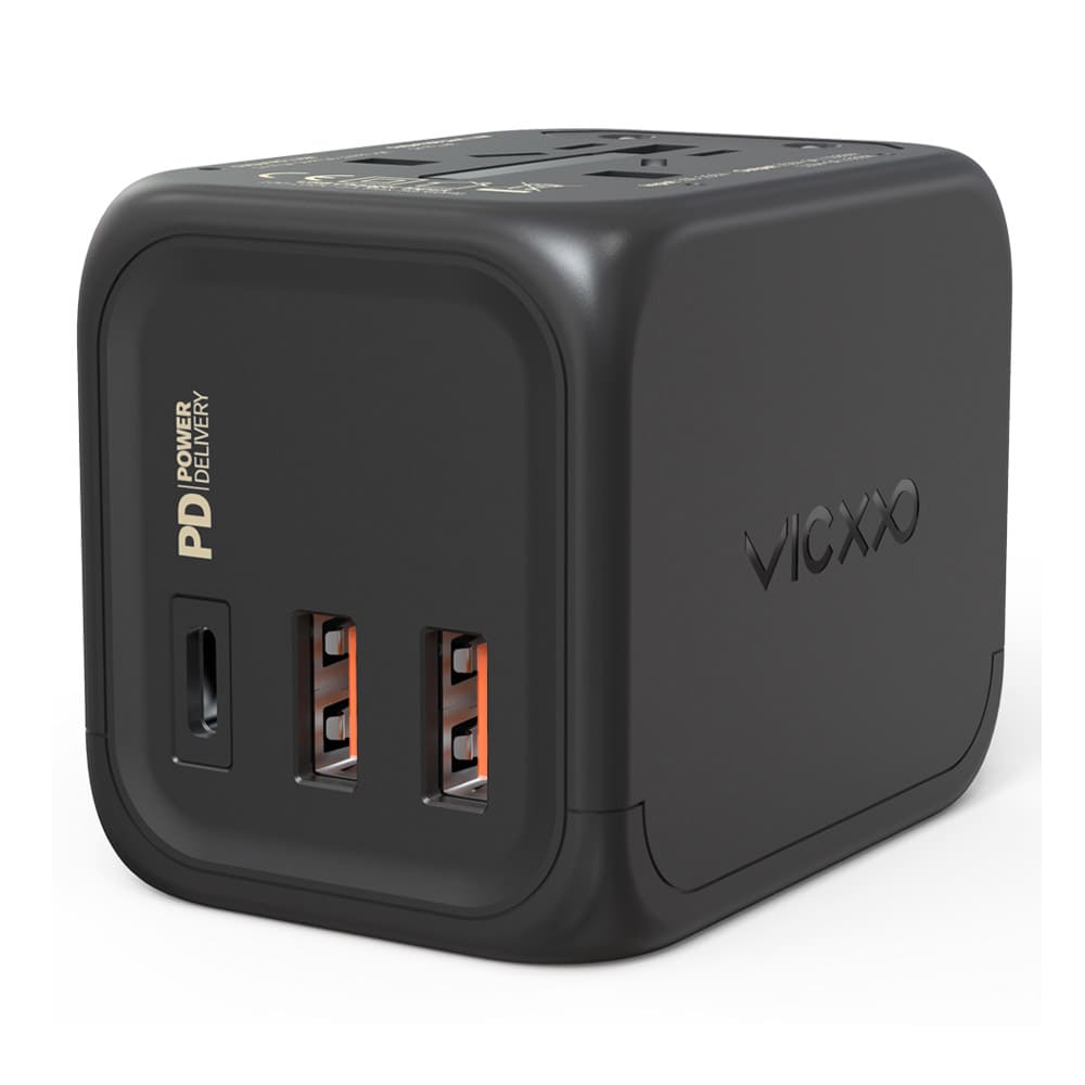 Vicxxo 30W 3-Port Universal Travel Adapter (Black)
