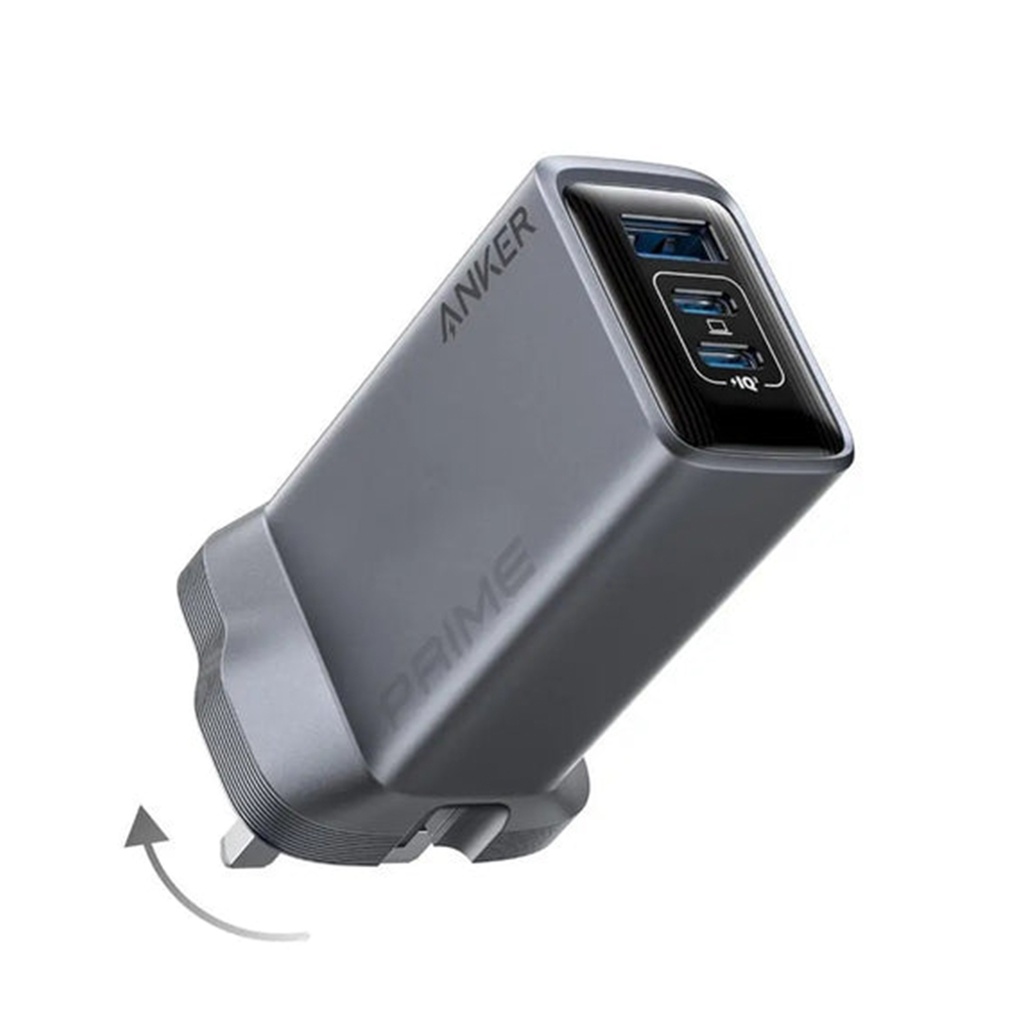 شاحن أنكر برايم  (100 واط، 3 منافذ، بتقنية GaN) – اللون الفضي