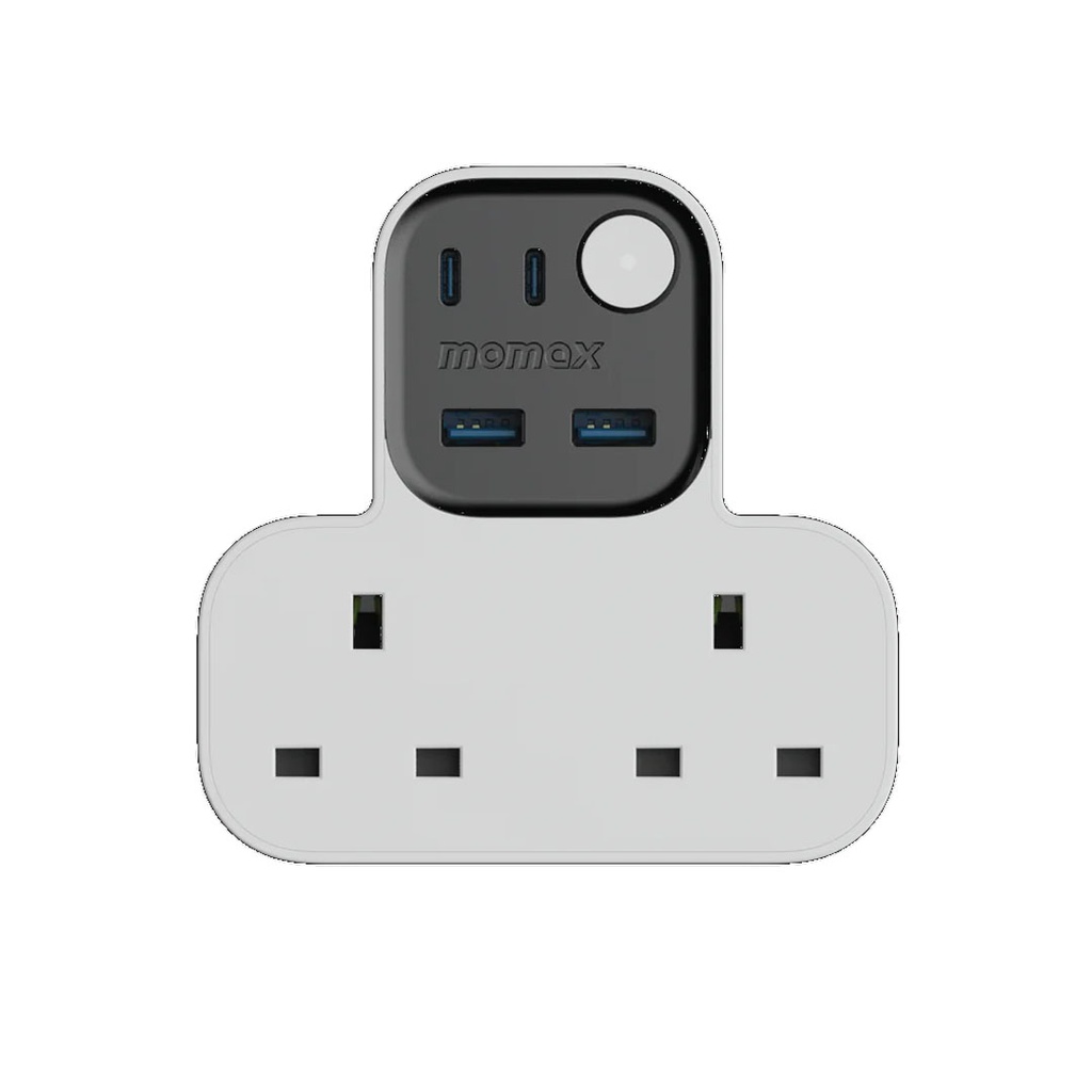 Momax 1-Charge Work Flow T-shaped Extention 2 Socket with USB (White)