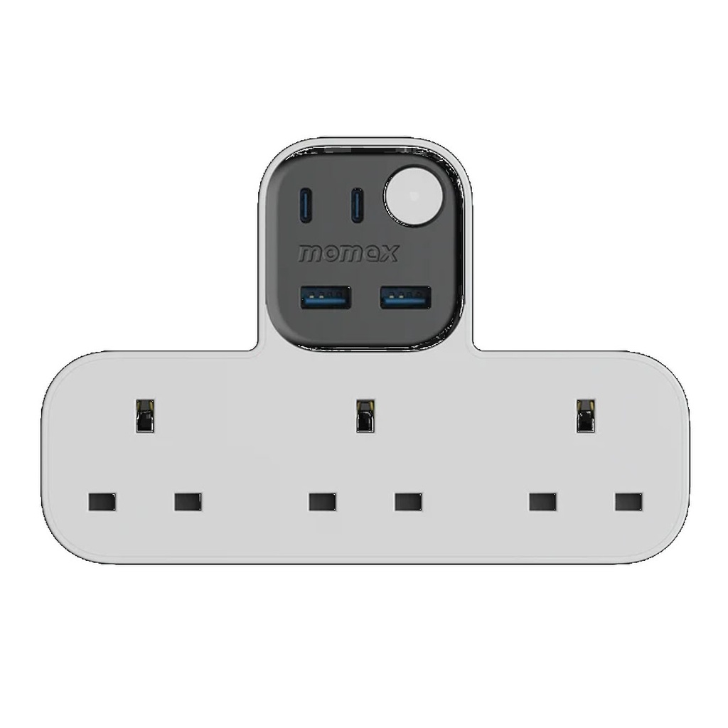 موماكس مشترك كهرباء  3 منافذ مع يو اس بي لون ابيض 