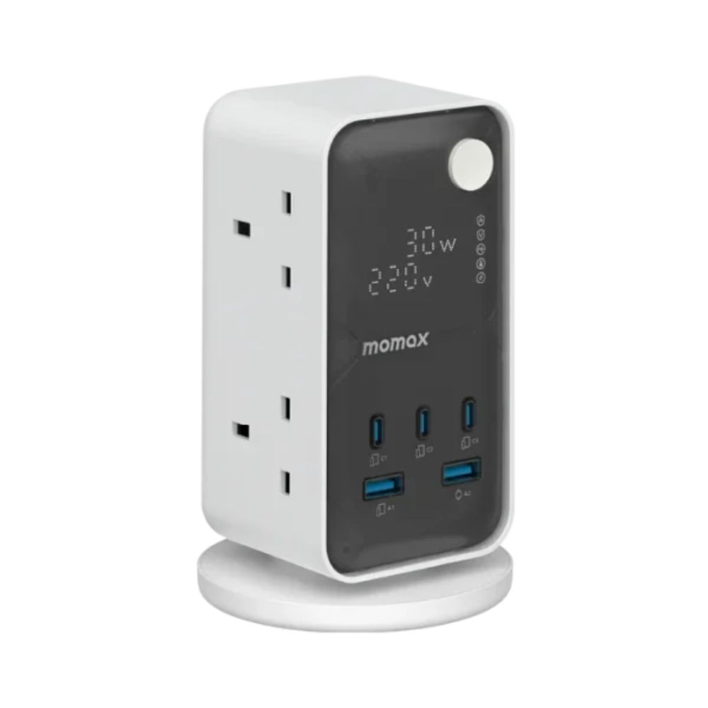 Momax 1-Charge Work Flow 6-Outlet Digital Display Power Tower with USB (White)