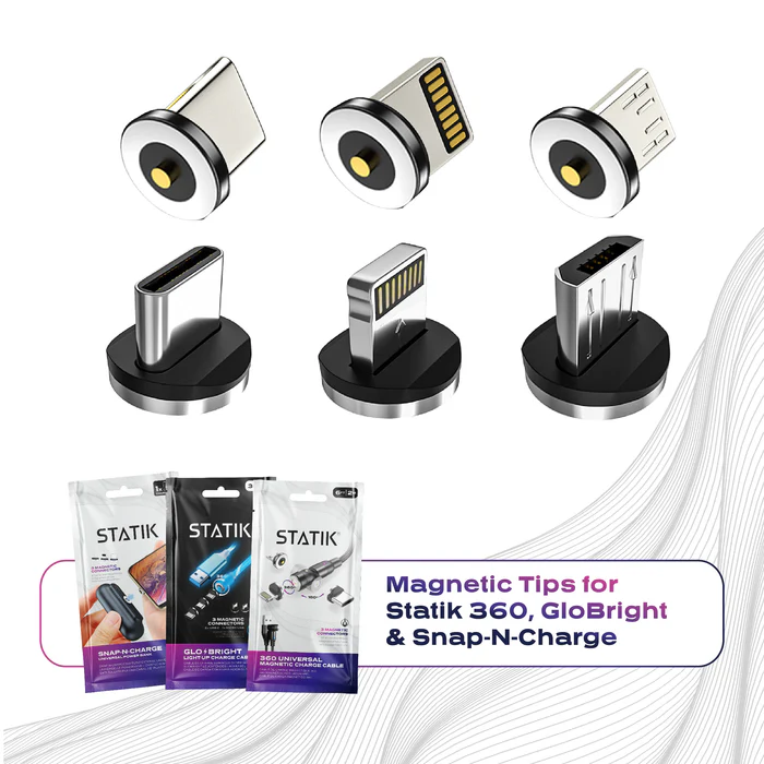Statik Magnetic Tips for Magnetic Charge Cables 3-Pack lightning-USB C-Micro