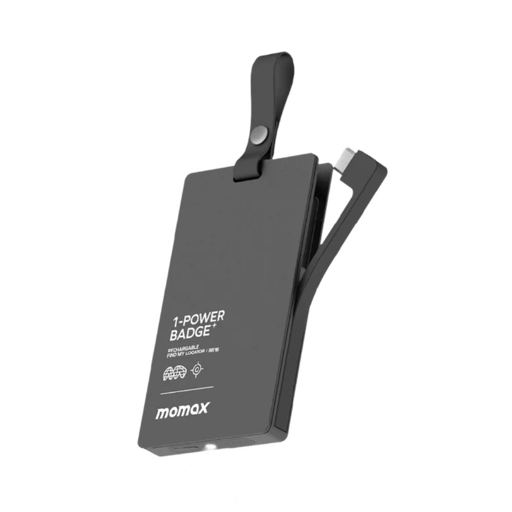 Momax 1Power Badge+ Rechargeable Battery With FIND MY Locator (Black)