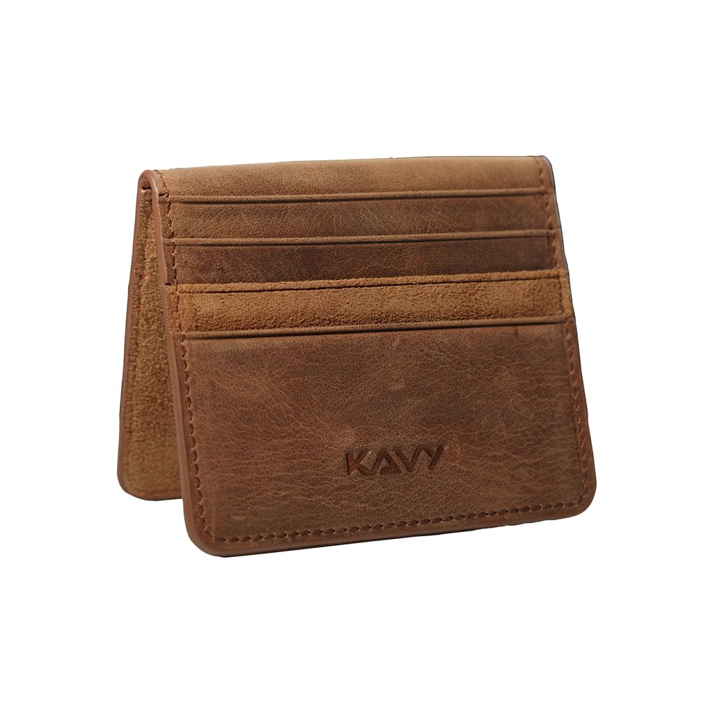 Kavy Slim Wallet Front Pocket Leather (Vintage Camel Brown ) 