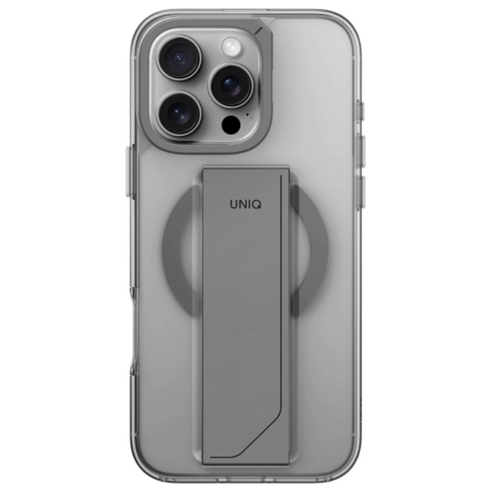 Uniq Hybrid Heldro Max MagSafe Case with Camera Stand for iPhone 16 Pro Max (Lucent Clear)	 