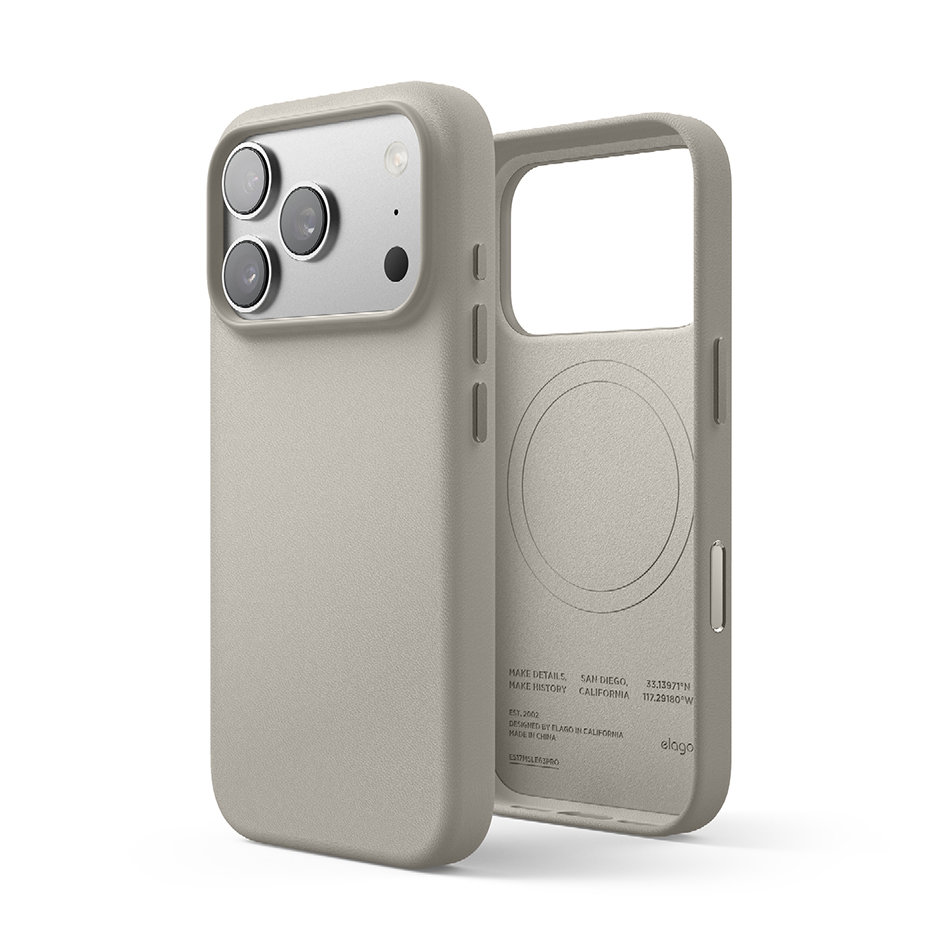 Elago Magnetic Leather Case for iPhone 17 Pro (Light Grey)