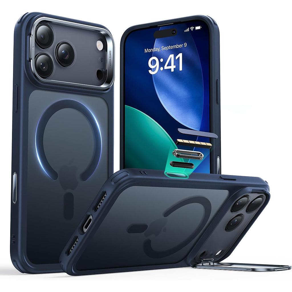 ESR HaloLock Classic Hybrid Case with Stash Stand for iPhone 17 Pro Max (Frosted Blue)