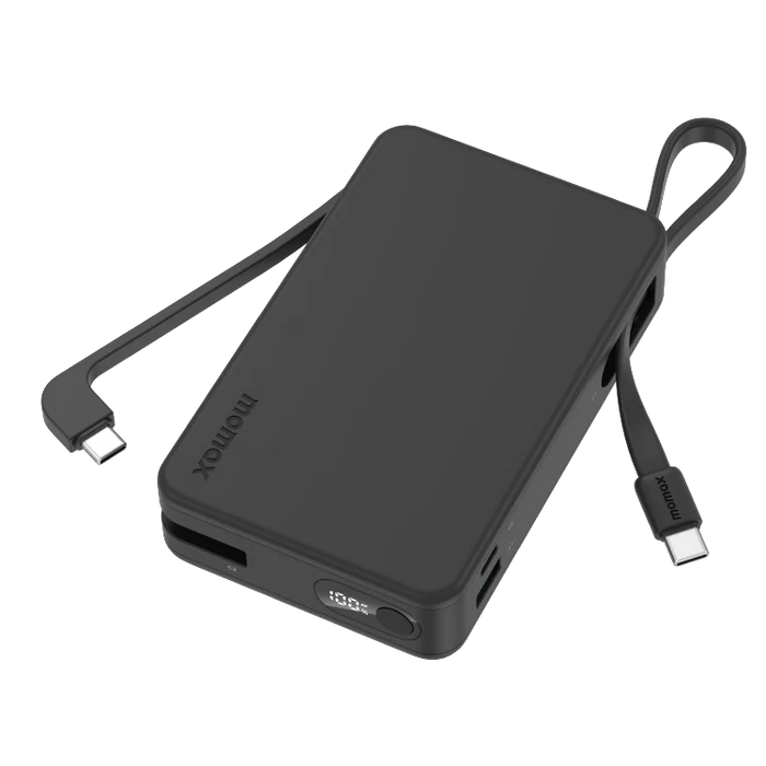 Momax 1-Power Vital+ 20000mAh Battery Pack with Dual Built-in USB-C Cable (Black)