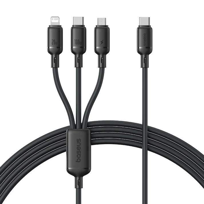 Baseus Silky One-for-Three Fast Charging Cable USB-C to M+L+C 100W 1.5m (Cosmic Black)